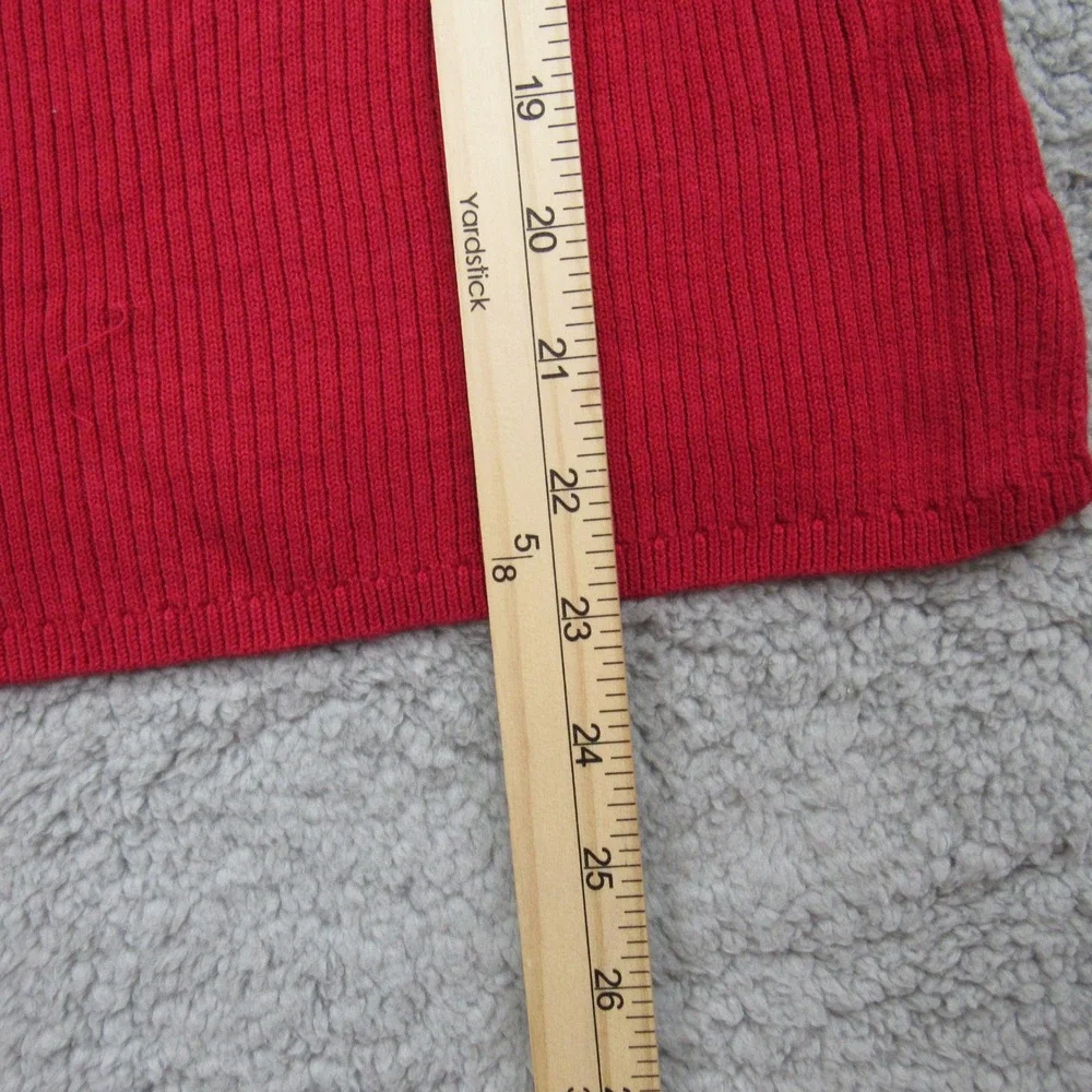 Escapade Red Cotton Cable‎ Knit Mock Neck Button Up Sweater Women's Size M